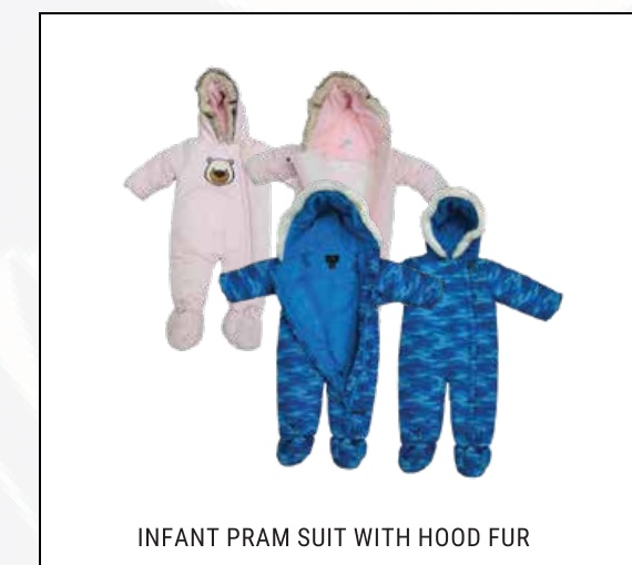 Infant Thermal Pram Suit with Faux Fur Hood